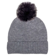 Elie Beaumont Knitted Weave Pom Pom Hat - Grey