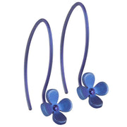Ti2 Titanium 8mm Four Petal Flower Drop Earrings - Navy