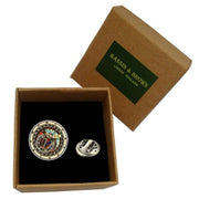 Bassin and Brown Astronomical Clock Lapel Pin - Mint/Orange/Black/Gold