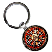 Bassin and Brown Viking Norse Symbol Key Ring - Burnt Orange/Antique Silver