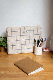 Hindbag Ava Small 13inch Laptop Case - Off White/Blue Check