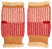 Elie Beaumont Knitted Wrist Warmers - Coffee Brown/Red Heart