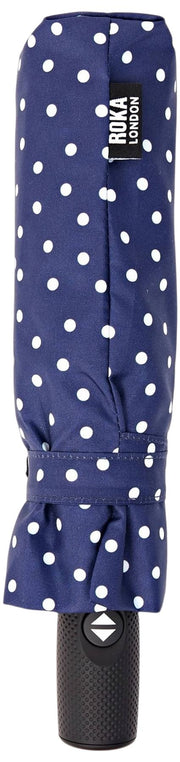 Roka Waterloo Recycled Nylon Umbrella - Navy Polka Dot