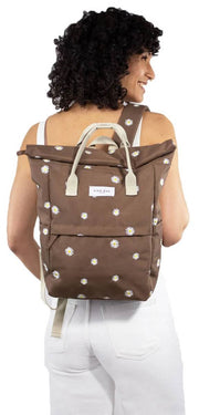 Kind Bag London Hackney Embroidered Medium Backpack - Cocoa Brown Daisy