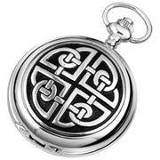 Woodford Celtic Knot Chrome Plated Full Hunter Quartz Pocket Watch - Silver/Black