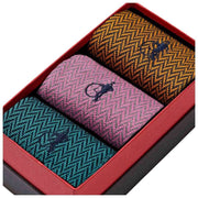 London Sock Company Bond St. Herringbone 3-Pair Sock Box Set - Blue/Pink/Yellow