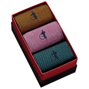 London Sock Company Bond St. Herringbone 3-Pair Sock Box Set - Blue/Pink/Yellow
