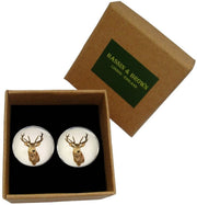 Bassin and Brown Stags Head Cufflinks - Brown/White