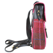 Das Impex Harris Tweed Small Leather Backpack - Black/Pink/Red