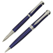 David Aster Rollerball and Ballpoint Pen Set - Blue/Silver