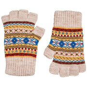 Dents Abstract Half Finger Knitted Gloves - Oatmeal Beige