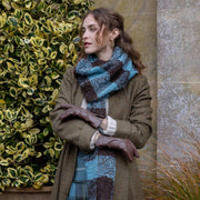 Dents Buffalo Check Boucle Scarf - Duck Egg Blue/Brown