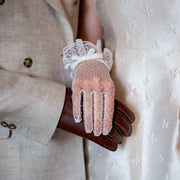 Dents Caroline Double Cuff and Bow Spotty Tulle Gloves - Ivory