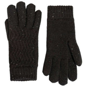 Dents Chevron Knit Sequin Gloves - Black