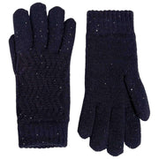 Dents Chevron Knit Sequin Gloves - Navy