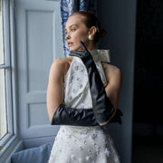 Dents Demi Long Leather Gloves - Black