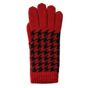 Dents Dogtooth Jacquard Knitted Gloves - Berry Red/Black