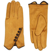 Dents Faux Suede Button Gloves - Ochre Yellow/Chocolate Brown