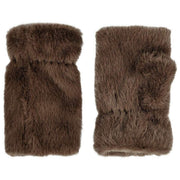 Dents Fingerless Faux Fur Mittens - Mocca Brown