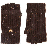 Dents Marl Yarn Half Finger Gloves - Chocolate Brown