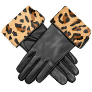 Dents Maya Ponyskin Leopard Print Cuff Leather Gloves - Black