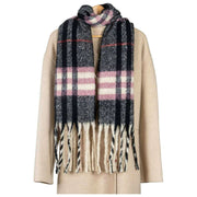 Dents Plaid Check Blanket Scarf - Charcoal Grey/Pink