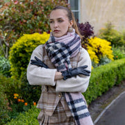 Dents Plaid Check Blanket Scarf - Pale Pink/Black