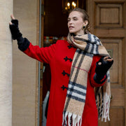 Dents Plaid Check Blanket Scarf - Toffee Beige/Black