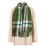 Dents Plain Check Scarf - Olive Green/White