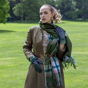 Dents Plain Check Scarf - Olive Green/White