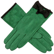 Dents Velour Lined Faux Suede Bow Gloves - Emerald Green/Black