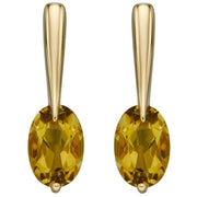 Elements Gold Olive Quartz Long Drop Earrings - Gold/Brown