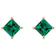 Elements Gold Princess Cut Created Emerald Earrings - Gold/Green