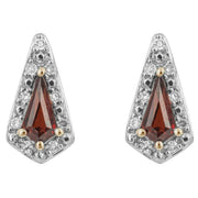 Elements Gold Trapeze Cut Garnet and Diamond Earrings - Gold/Burgundy