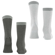 Esprit Allover Stripe 2 Pack Socks - White/Grey