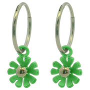 ti2-titanium-ten-petal-flower-charm-hoop-earrings---green-34330768