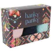 Hanky Panky Signature Lace 3 Pack Original Rise Thongs - Blushing Rose/Navy/Celeste Blue