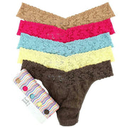 Hanky Panky Signature Lace 5 Pack Original Rise Thong - Pink/Blue/Brown