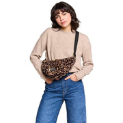 Hindbag Andrea Faux Leopard Half Moon Bag - Brown