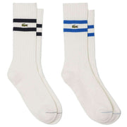 Lacoste Terry Ribbed 2 Pack Cotton Socks - Flour White/Blue