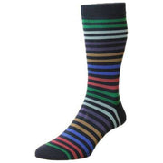 Pantherella Kilburn All Over Stripe Cotton Lisle Socks - Navy