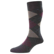 Pantherella Racton Argyle Merino Wool Socks - Charcoal Grey