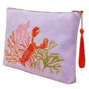 Powder Lobster Buddies Velvet Embroidered Zip Pouch - Lavender Purple