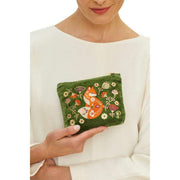 Powder Scandinavian Fox Velvet Mini Pouch - Green