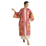 Powder Tropical Toile Kimono Gown - Pineapple Yellow/Raspberry Pink