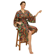 Powder Warm Ikat Kimono Gown - Chocolate Brown