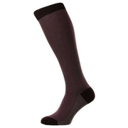 Pantherella Tewkesbury 3 Colour Birdseye Cotton Fil D'Ecosse Over the Calf Socks - Burgundy