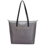 Smith and Canova Large Smooth Leather Zip Top Tote Bag - Grey