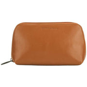 Smith and Canova Soft Grain Leather Zip Top Cosmetic Bag - Tan