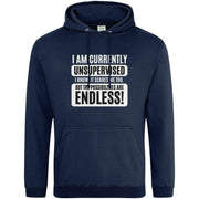 Teemarkable! I am Currently Unsupervised Hoodie Navy Blue / Small - 96-101cm | 38-40"(Chest)